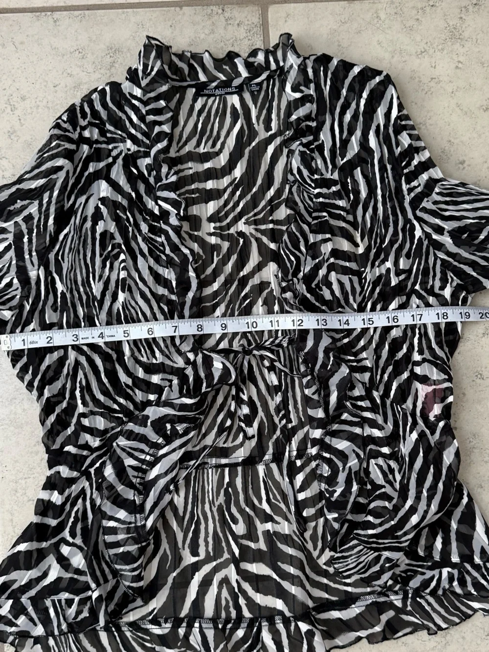 Y2K vintage Sheer Zebra Print Tie-Front Cardigan - Black & White